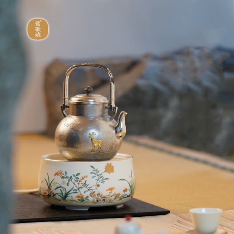 Yinggeyaki sản phẩm mới màu pastel Lingzhu thủy tiên bếp gốm điện gia dụng điều khiển từ xa không dây không dây để pha trà mà không cần chọn ấm