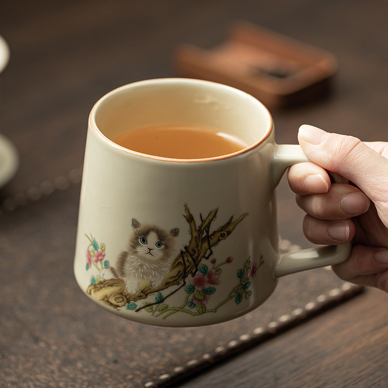 Cốc văn phòng mèo vui nhộn Cốc pha trà gốm sứ dễ thương Cốc cốc cốc cốc đựng nước lọc có nắp dùng trong văn phòng gia dụng