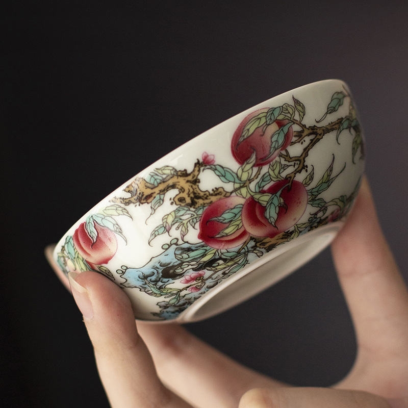 Gốm sứ Jingdezhen cổ đất sét phấn màu Shoutao Pu'er cốc cốc chủ sở hữu đặc biệt cá nhân cốc đơn gia dụng cốc trà