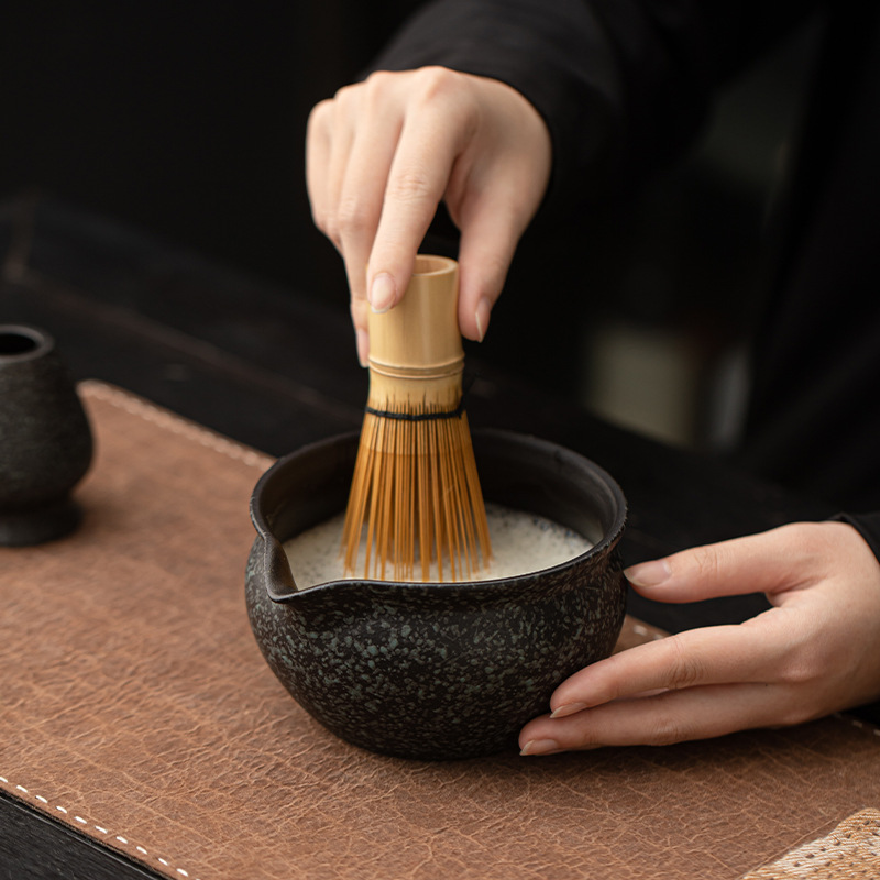 Mô hình đá đen Zen kiểu Nhật, bát matcha gốm sứ, bàn chải trà đứng, phụ kiện trà Baixi thời Tống
