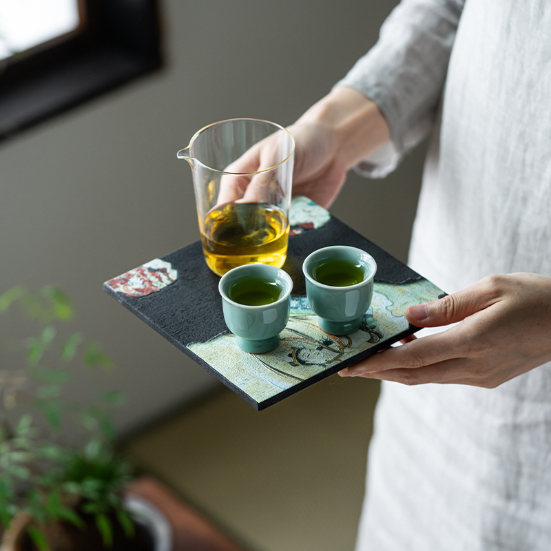 Khay đựng trà gỗ Đàn hương đen khay đựng cốc khay đựng hoa quả khô Dim Sum Nhật Bản bằng gỗ nguyên khối Bộ đồ ăn gia dụng khay đựng xốp khô vuông khay đựng đĩa gỗ