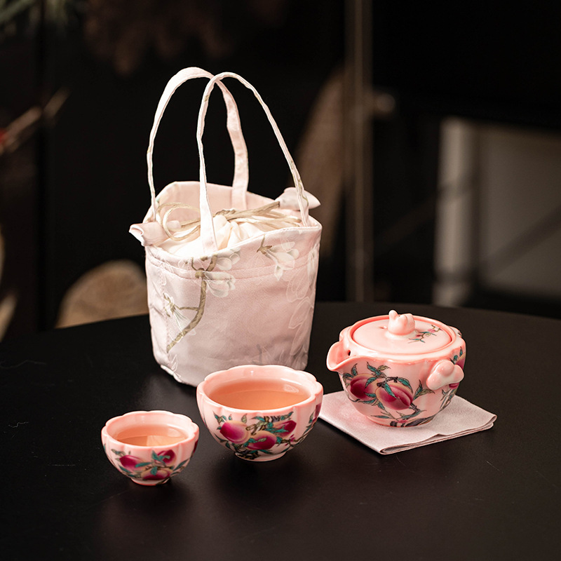 Cốc khách nhanh Ruyao Bộ trà du lịch cầm tay ngoài trời Bột đông mỡ lợn Ấm trà đào Rujiu Chén trà một ấm hai cốc