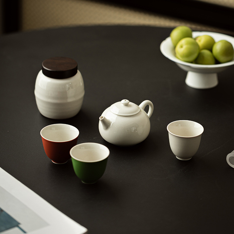 Bộ ấm xám thực vật Bộ ấm trà công phu pha trà đơn giản gốm sứ gia dụng Bộ ấm trà ba chén hộp quà