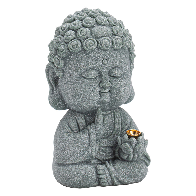Trang trí trang trí bàn trà gia đình bằng đá sa thạch xanh thiền Như Lai hương thơm nhỏ phụ kiện bộ trà giá đỡ hương sáng tạo vật nuôi trà