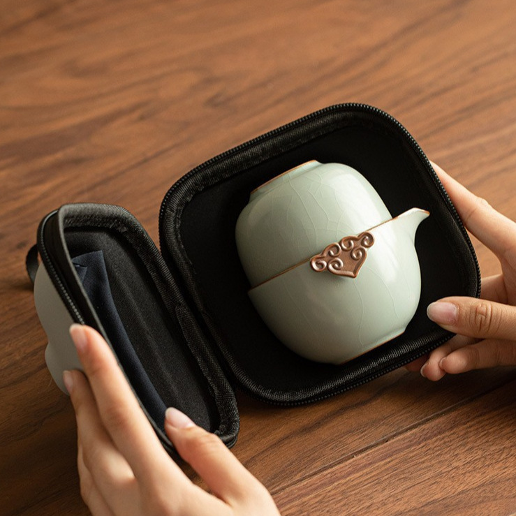 Mô phỏng lò Song Ru Xiangyun gốm cốc khách nhanh một bình hai cốc bộ trà du lịch cốc khách nhanh di động ngoài trời