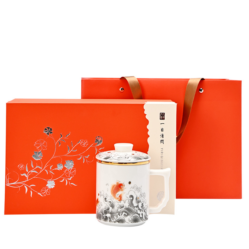 Cốc pha trà sứ trắng ngọc bích cao cấp cốc tách trà gốm sứ cốc văn phòng có nắp cốc lọc chuyên dụng cá nhân