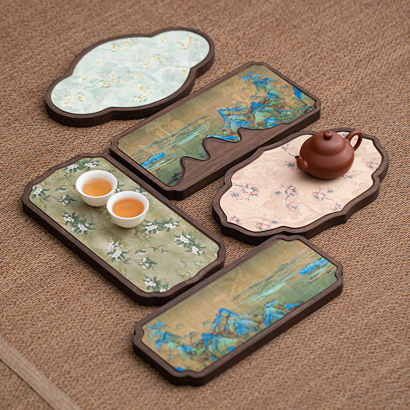 Khay trà giả gỗ óc chó, khay đựng trà khô cổ điển kiểu Trung Quốc, khay đựng trà loại nhỏ gia dụng, bộ trà Kung Fu mẫu mới