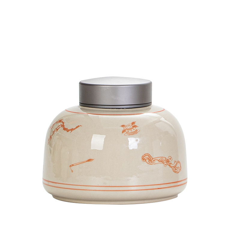 Thùng trà có nắp thiếc tráng men màu xám thực vật Thùng Trà đen bằng gốm lớn kiểu Nhật