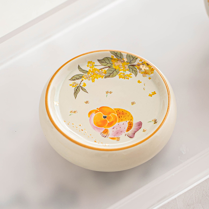 Nắp bát đựng cá vàng thơm ngọt, khay đựng trà, ấm pha trà xám thực vật, nắp, phụ kiện trà đạo Kung Fu, đồ trang trí nhỏ bàn trà