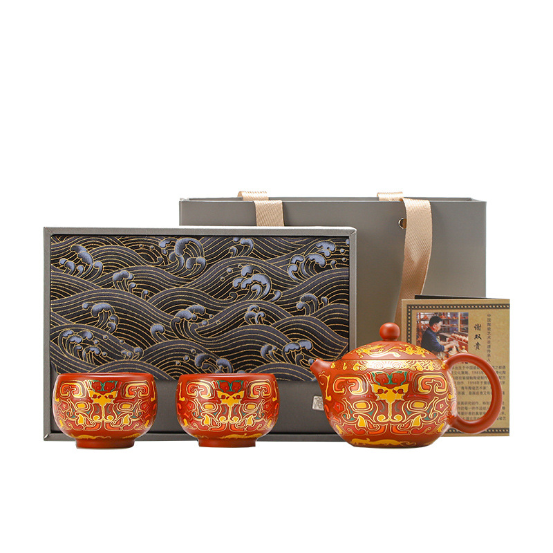 Ấm trà pha bùn cát tím cao cấp, ấm trà pha trà hai cốc, ấm trà đất sét tím, quà tặng công ty cho bố mẹ