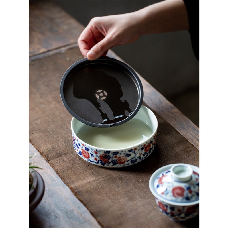 Bát có nắp sứ trắng xanh đựng ấm pha gốm sứ gia dụng cổ điển bát trà tam tài dụng cụ trà bàn trà nhỏ khay pha khô trữ nước