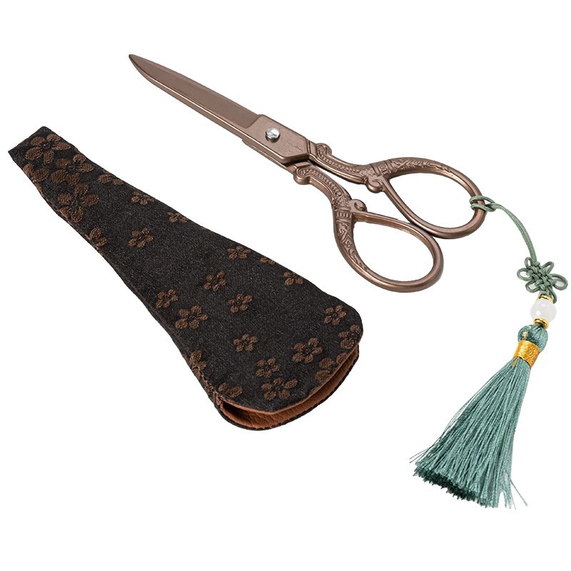 Phụ kiện trà đạo kéo nhỏ gia dụng kiểu Trung Quốc dao cắt giấy thủ công túi đựng trà inox đầu kéo bán buôn