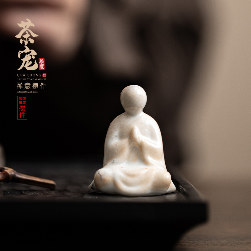 Đồ trang trí bằng gốm sứ không pha phật có thể mở ra để nâng vật nuôi trà nhân vật mini Zen đồ chơi trà phòng khách bàn trà phụ kiện trang trí