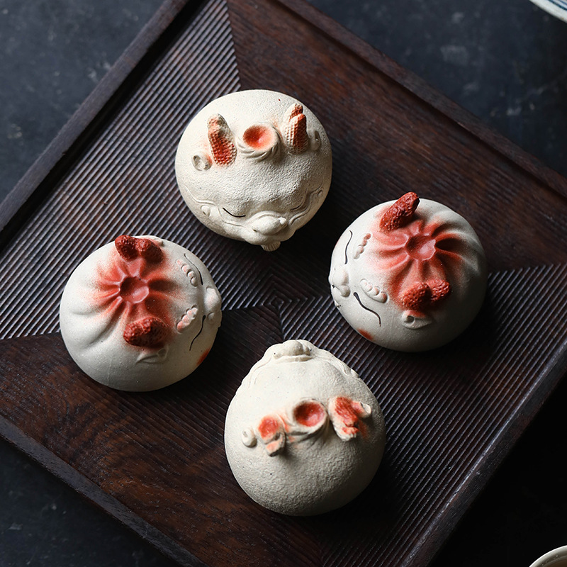 Thú cưng trà cát tím Xiaolongbao đồ trang trí rồng nhỏ dễ thương Bộ trà có thể nuôi được cửa hàng khay trà trang trí thủ công chơi trà hoạt hình