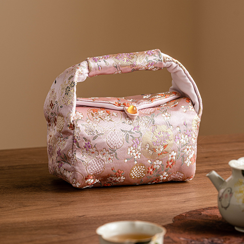 Túi lưu trữ thổ cẩm hoa thạch anh màu hồng túi xách nữ giá trị cao túi xách cắm trại ngoài trời túi xách tay túi trà thủ công