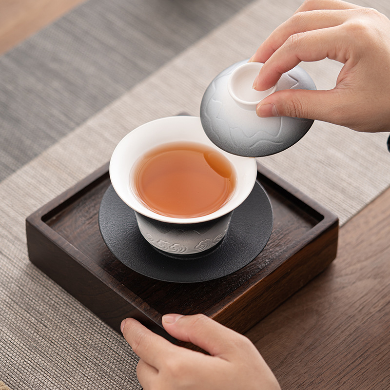 Sơn Hải Quan Độ Gradient Sancai Nắp bát Gốm sứ dung tích lớn Dụng cụ pha trà Cốc trà Kung Fu Bộ trà Bát trà Kính cốc trà