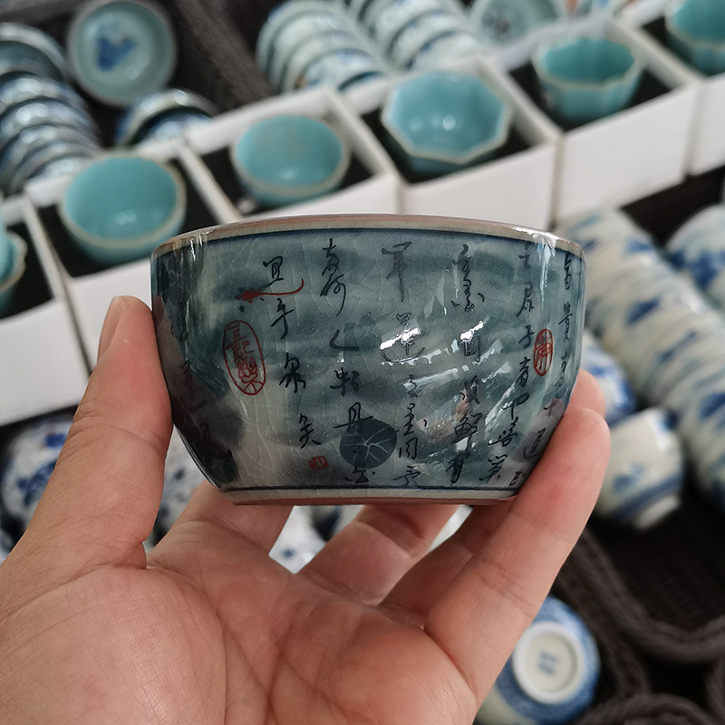 Cổ giả gốm chủ cốc Cảnh Đức Trấn gốm sứ màu xanh và trắng ép tay cốc nam đặc biệt cốc trà cao cấp cốc trà