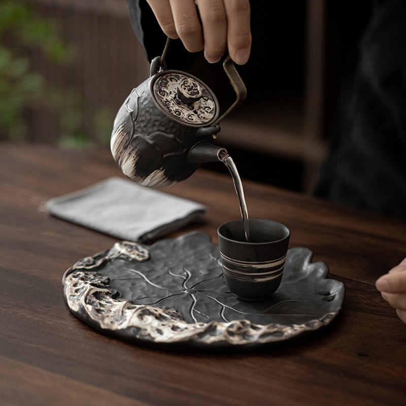 Khay lá sen phong cách wabana Khay trà gốm sứ cỡ nhỏ cổ điển Khay trà Khay trà Bộ trà Kungfu khay pha khô