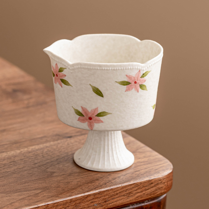 Đá vẽ tay, hoa anh đào trắng, cốc công bằng cao, bộ trà gốm sứ giá trị cao dành cho nữ, dụng cụ chia trà gia dụng