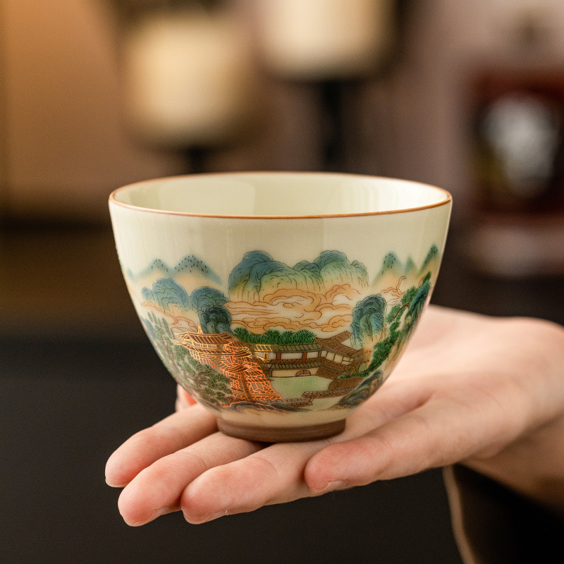 Nhà máy Cốc trái tim gà phong cảnh đầy màu sắc Cốc trà gốm sứ cổ điển Cốc chủ nhân Bộ trà Trà Kung Fu Cốc trà Cốc trà