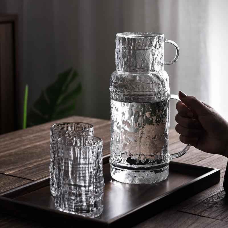 Bình đựng nước lạnh có thể làm nóng theo phong cách Nhật Bản dùng trong gia đình, bình đựng nước lạnh thủy tinh dung tích lớn, dày và chịu nhiệt độ cao, có khay đựng cốc.