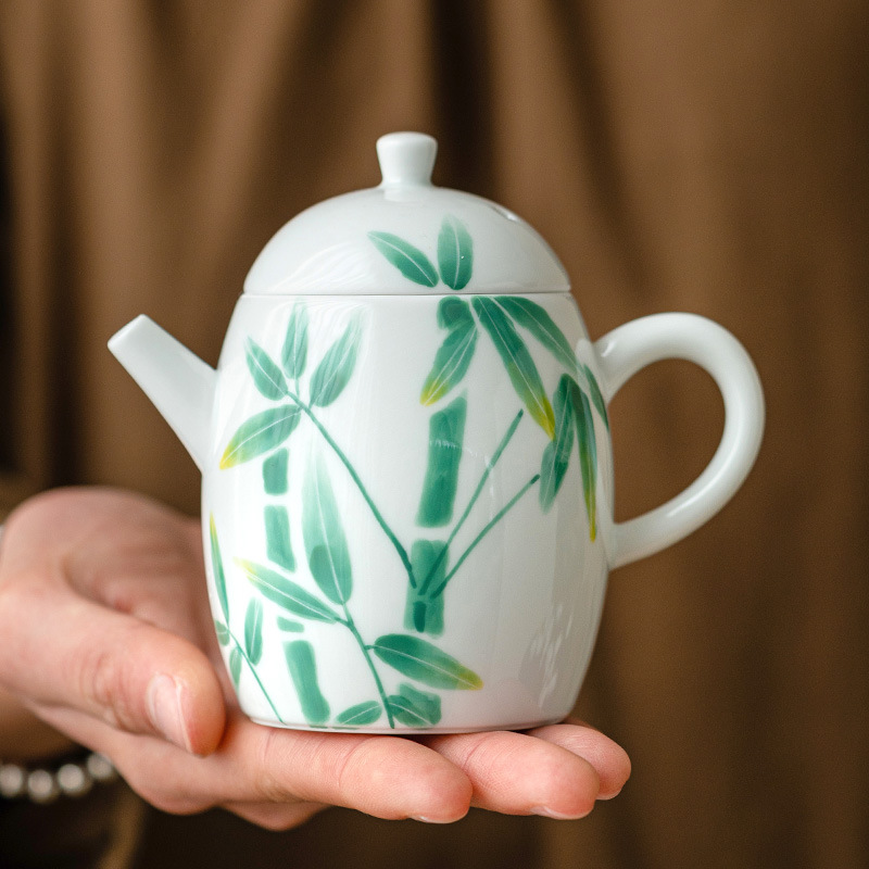 Ấm trà xám thực vật ấm trứng rồng cao cấp vẽ tay ấm trà phong cách cổ quốc triều ấm đơn lọc pha trà Kung Fu gia dụng