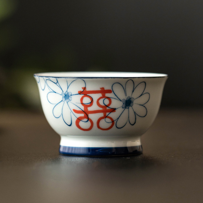 Cốc chủ nhân cao cấp cốc trà cưới cốc hoa cúc vẽ tay hạnh phúc đôi tách trà cốc uống trà kiểu Trung Quốc