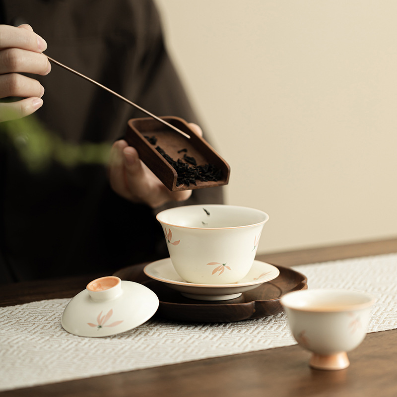 Chuông gió phong lan Bát có nắp Chuyuan gốm sứ gia dụng Bát có nắp tam tài Bộ trà Kung Fu đơn không nóng tay Bát trà Trung Quốc