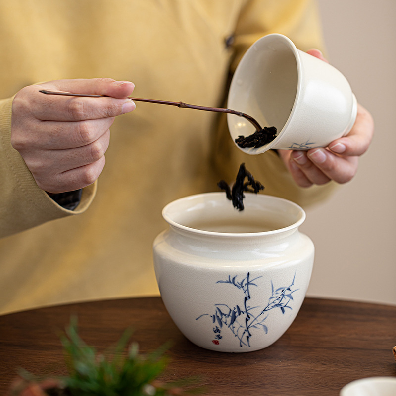 Soda men vẽ tay tre xây nước gốm sứ thùng trà cặn trà bát nước trà phụ kiện bộ trà gia dụng kiểu Trung Quốc rửa trà dung tích lớn