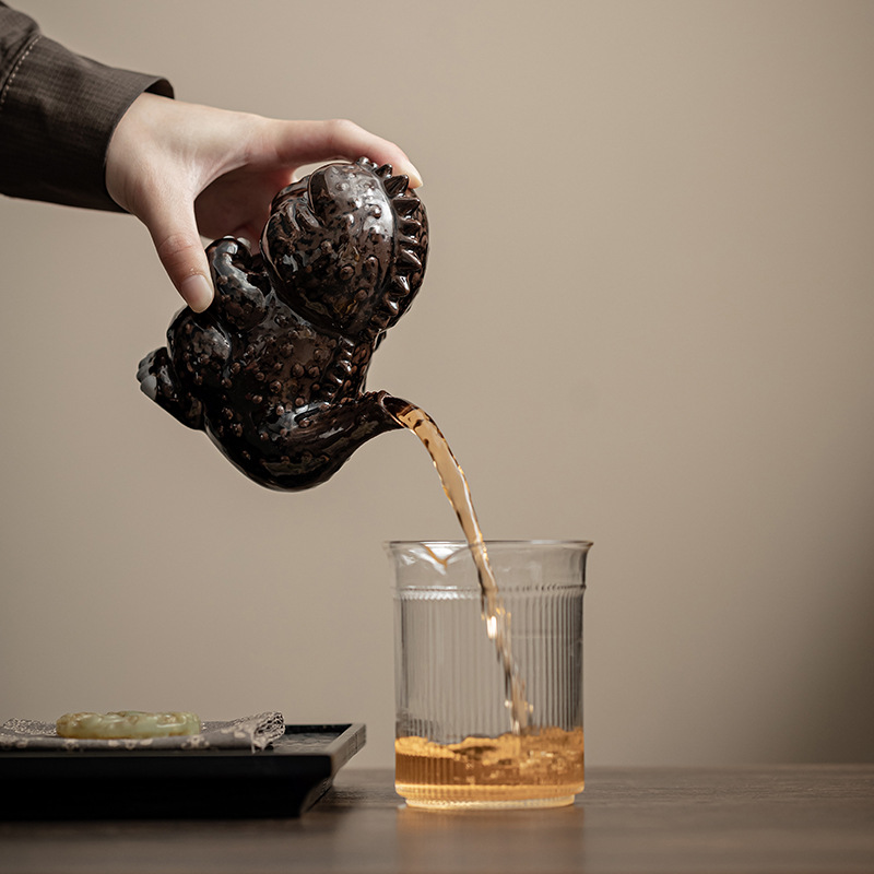 Đồ trang trí ấm trà hình khủng long bùn đá cổ, bộ ấm trà kungfu sáng tạo, đồ trang trí bàn trà kiểu cổ điển Trung Hoa, đồ trang trí lễ trà