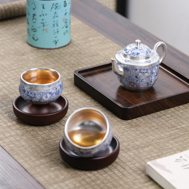 Bộ ấm trà Kung Fu 999 vàng bạc sai bên trong và bên ngoài