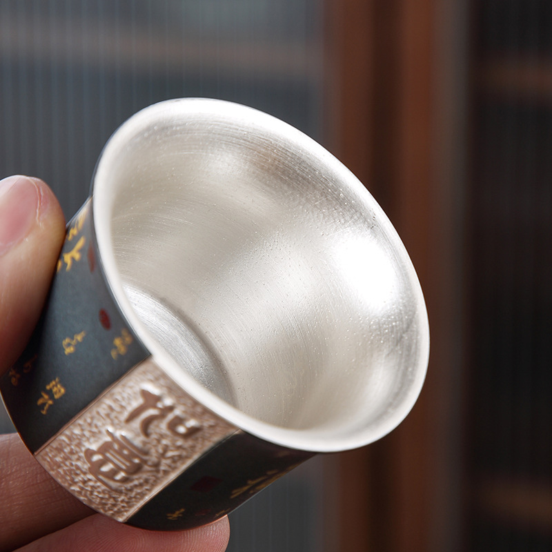 Cốc trà mạ bạc 999 Bạc Baifu Ruyi cốc chủ nhân cốc đơn gia dụng cốc trà Kung Fu gốm sứ Zisha cốc trà