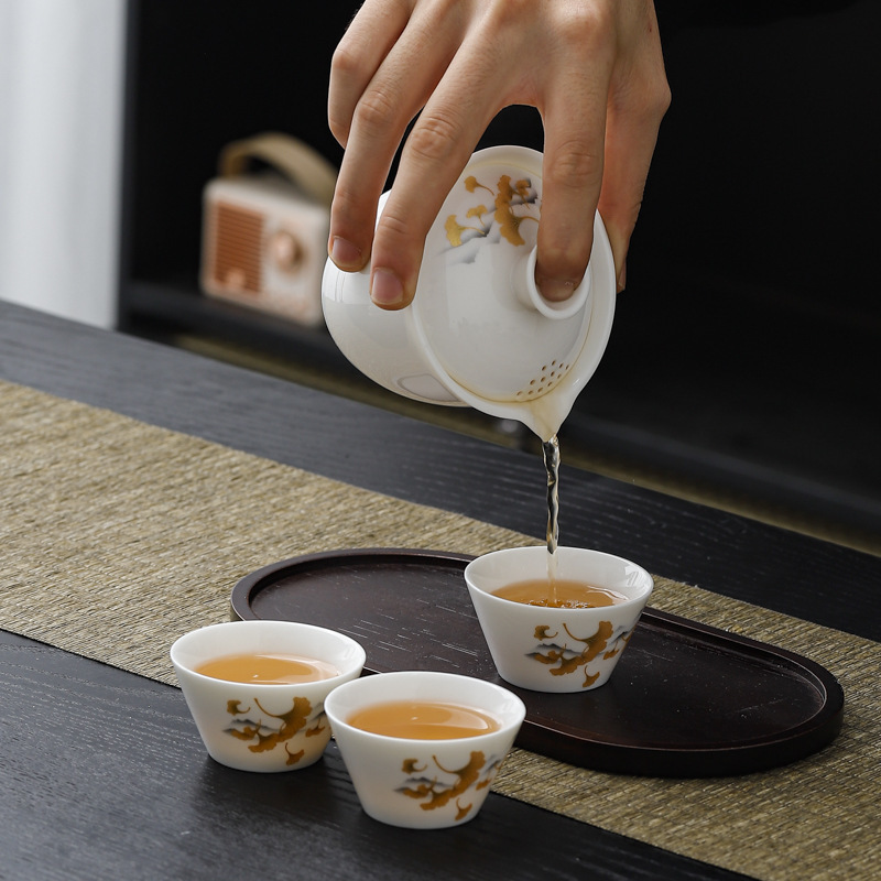 Bộ trà du lịch, cốc khách nhanh, một ấm ngọc bích, ba cốc, bộ trà cầm tay cắm trại ngoài trời, logo in quà tặng