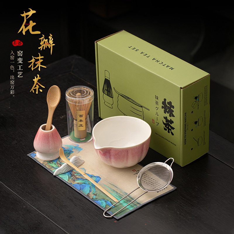 Bộ dụng cụ Matcha cánh hoa Bộ dụng cụ Matcha bằng sứ Bộ lọc bát Matcha bằng gốm Bộ lọc trà Bộ lọc trà Bộ bàn chải pha trà