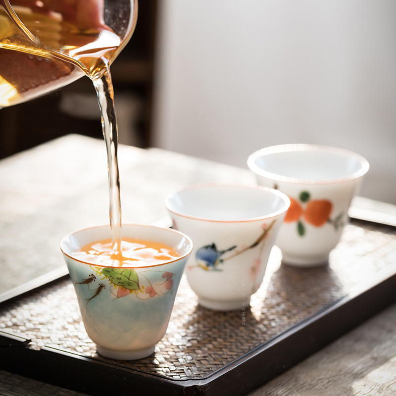 Cốc trà vẽ tay, cốc trà đơn gốm sứ, cốc chủ nhân, cốc trà kung fu nữ, cốc trà đơn, cốc trà nhỏ, cốc chuông Trung Quốc