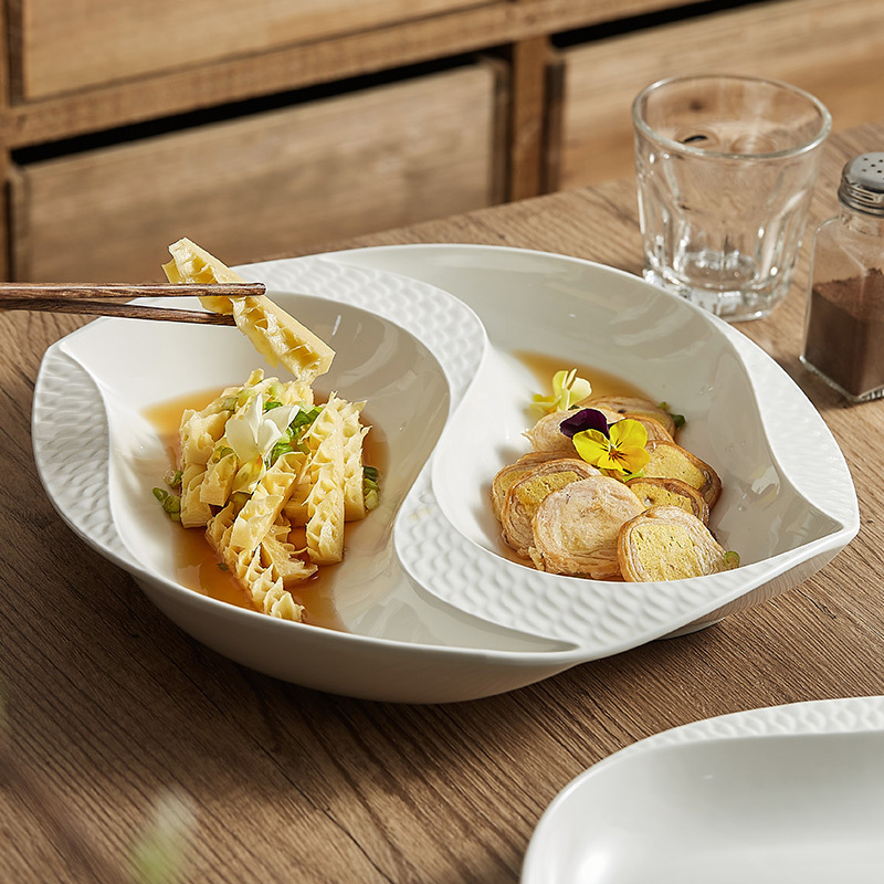 Đĩa gốm, đĩa đựng thức ăn gia dụng, bộ đồ ăn màu trắng không đều, sáng tạo, Quan Niệm nghệ thuật vịt quan, đĩa đựng thức ăn nguội