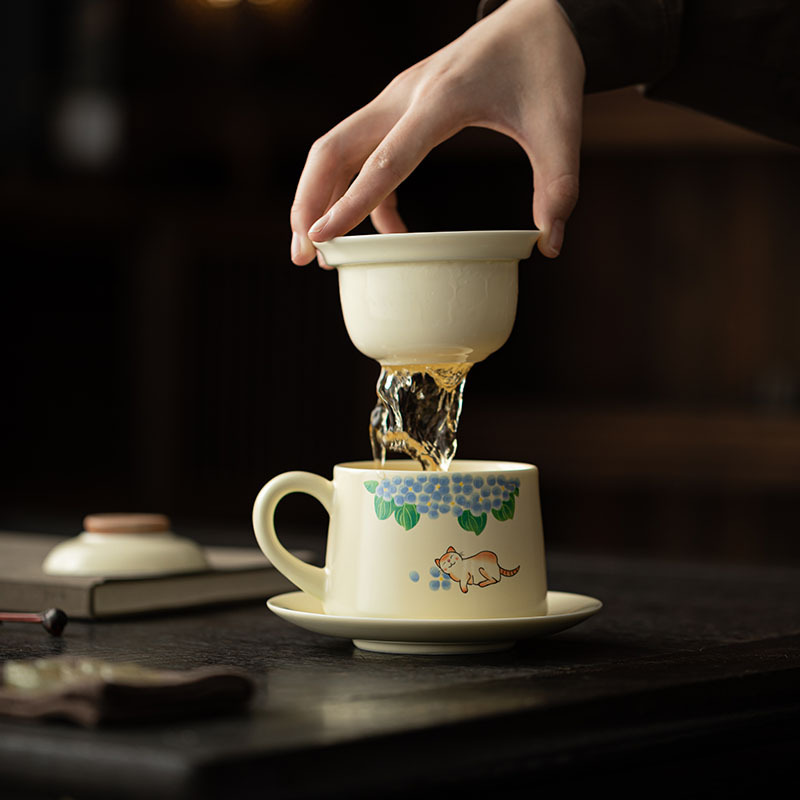 Cốc cà phê mèo ngủ Ruyao màu vàng cốc cà phê cốc gốm sứ gia dụng cốc văn phòng cốc cá nhân cốc pha trà