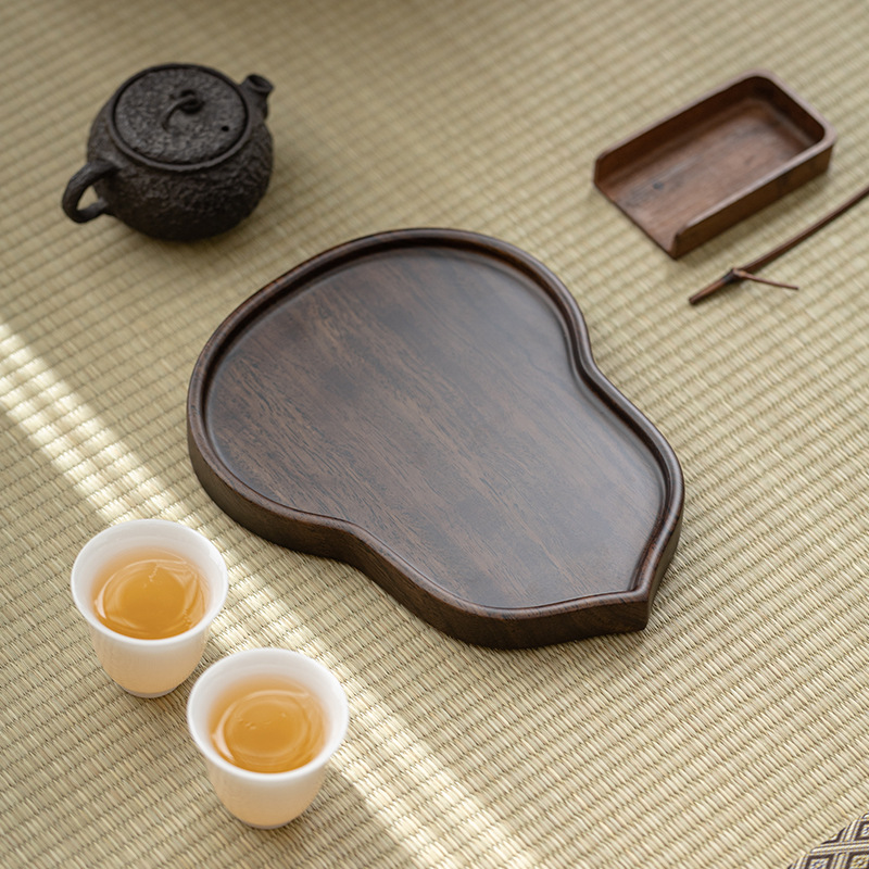 Đĩa bầu gỗ mun kiểu Trung Quốc mới, đĩa pha khô, tấm ấm trà đạo, tấm lót bàn pha khô, khay trà, khay trà, giá đỡ ấm nhỏ