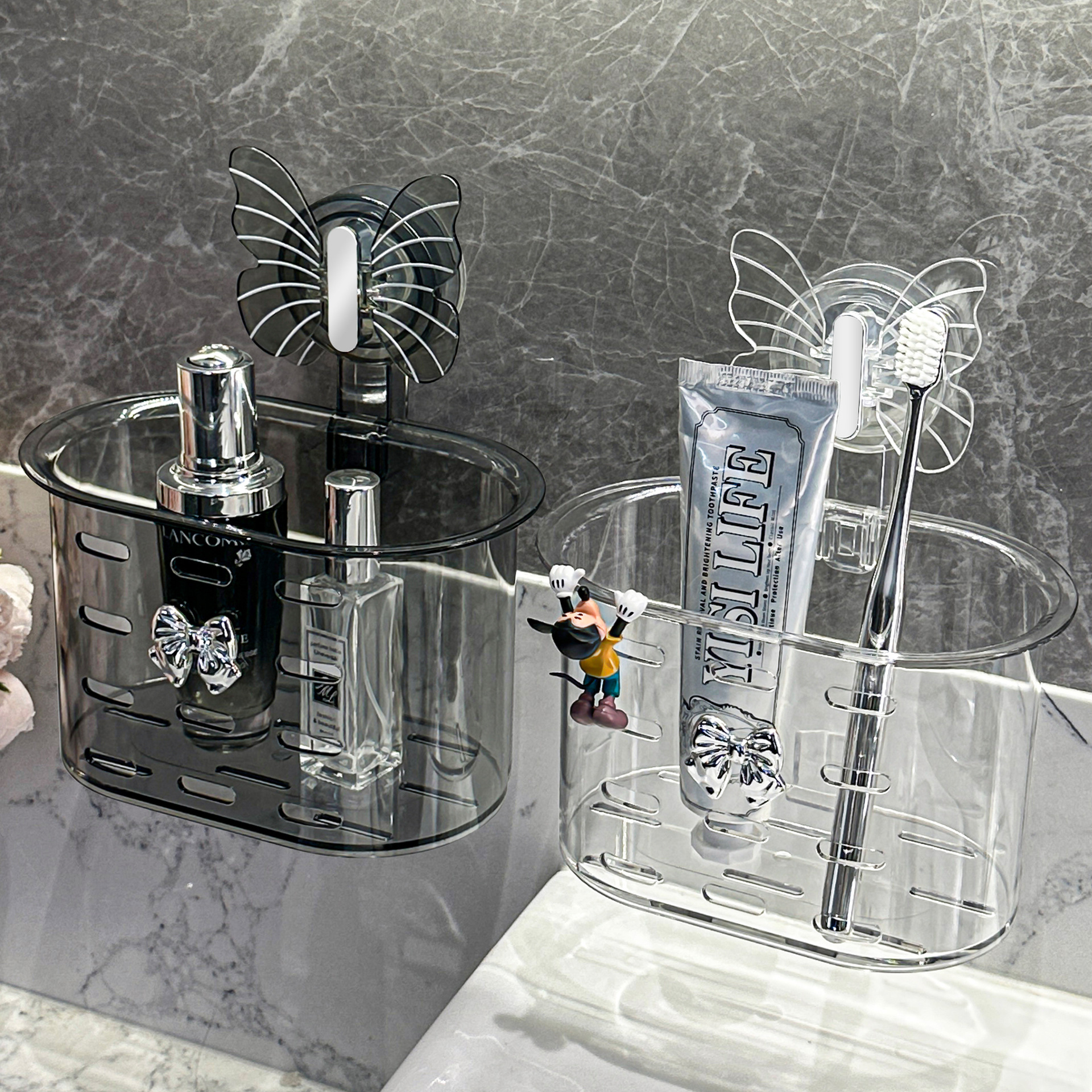 Bướm cốc hút bàn chải đánh răng giá treo tường không đục lỗ giỏ treo phòng tắm kem đánh răng dao cạo râu giá đựng lược