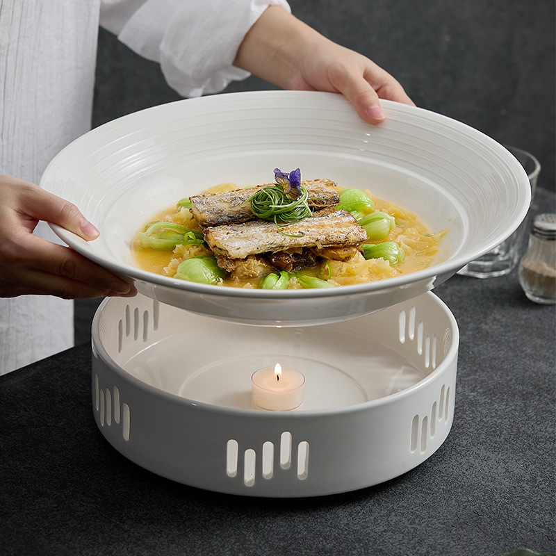 Đĩa gốm sứ khô đặc biệt dùng cho bộ đồ ăn khách sạn, đĩa giữ nhiệt và làm nóng nến sáng tạo, đĩa súp dùng cho thương mại