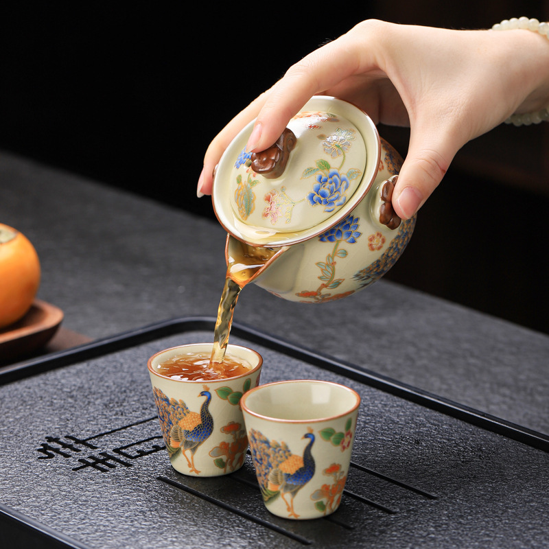 Ấm trà cầm tay Ru Kiln Ấm trà đơn lớn chống bỏng bát có nắp cốc trà một dụng cụ pha trà gốm sứ nhanh một ấm hai cốc