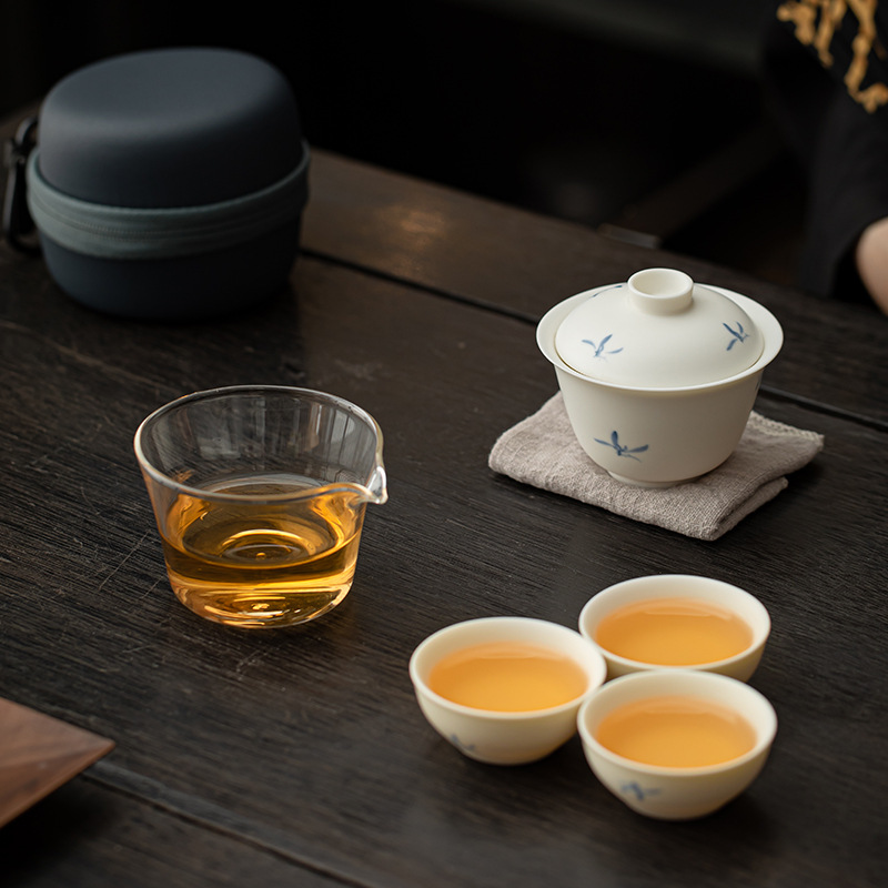 Vẽ tay phong lan nắp chén trà bộ trà du lịch bộ nhỏ pha trà ngoài trời di động gốm sứ nhanh ly quà lưu niệm