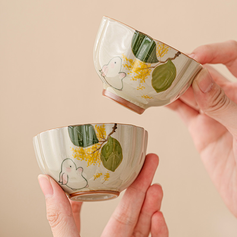 Cốc chủ nhân thỏ xám thực vật cốc đơn cốc trà gốm sứ nữ cốc trà dụng cụ trà Kung Fu Trung Quốc gia dụng cốc trà đáng yêu