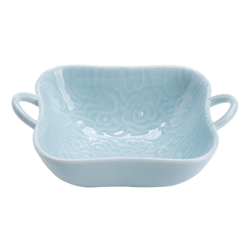 Khay trà gốm sứ Xiangyun hai tai, khay đựng trái cây sáng tạo, khay trà chiều, khay đựng đồ ăn nhẹ, khay đựng bánh ngọt, trái cây khô