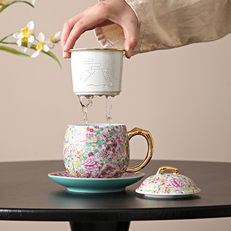 Cốc pha trà cao cấp cốc cá nhân gốm sứ chuyên dụng cho nữ tách trà văn phòng có giá trị cao sang trọng