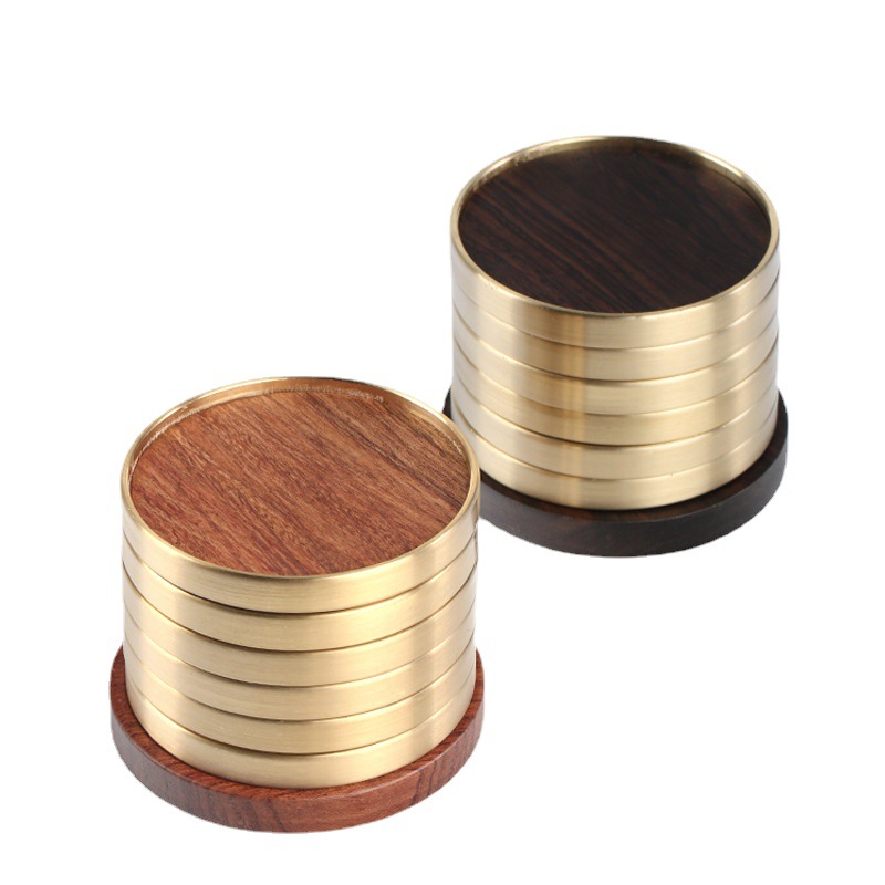 Bán buôn khay đựng cốc trà kết hợp bằng gỗ đồng kiểu Nhật 6 miếng đệm cách nhiệt Phụ Kiện Bộ trà Kung Fu