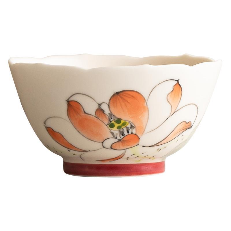 Cốc trà gốm sứ màu hồng vẽ tay hoa sen miệng bát cốc cao cấp cốc chủ nhân lớn tách trà chuyên dụng tách trà cốc đơn