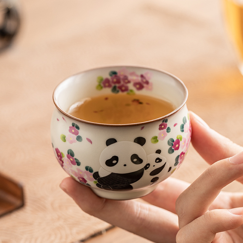 Cốc gấu trúc đông lạnh mỡ lợn, cốc trà, cốc trà nữ giá trị cao, cốc chủ sở hữu bộ trà Kung Fu có thể được nâng lên, cốc đơn