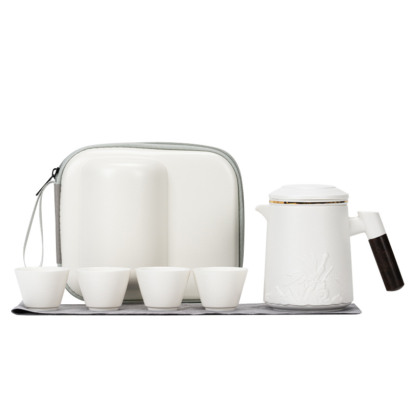 Bộ trà du lịch di động Một ấm bốn cốc Bộ trà cắm trại Cốc khách nhanh Bộ quà tặng tiện dụng doanh nhân Bộ nhỏ LOGO