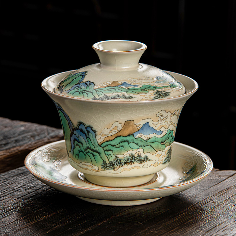 Bộ cốc trà có nắp đậy bằng gốm Sứ Kung Fu cỡ lớn kiểu Trung Quốc